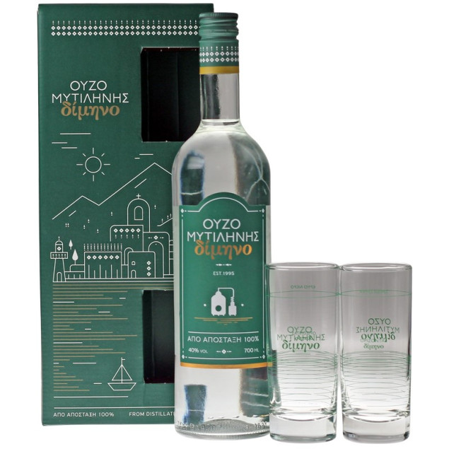 Ouzo Dimino mit 2 Shotgläsern 0,7 L 40% vol